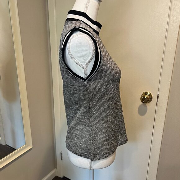 NWT BB Dakota Metallic Silver Knit Mock Neck Sleeveless Top, Size Small - Picture 7 of 15